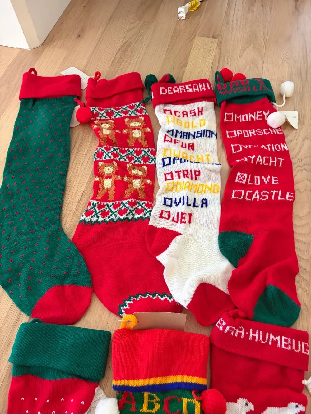 Vintage NEW Holiday Christmas Stockings Assorted Red & Green SET OF 7